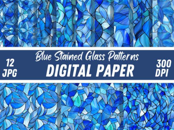Blue Stained Glass Paper Print Patterns