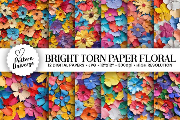 Bright Torn Paper Flower Patterns: Elevating Your Creative Projects with Digital Artistry