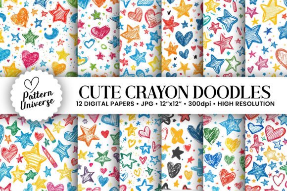 Cute Colorful Crayon Doodle Patterns for Creative Projects