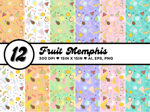 Fruit Memphis Seamless Patterns