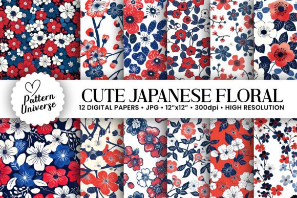 Hand Drawn Japanese Flower Patterns