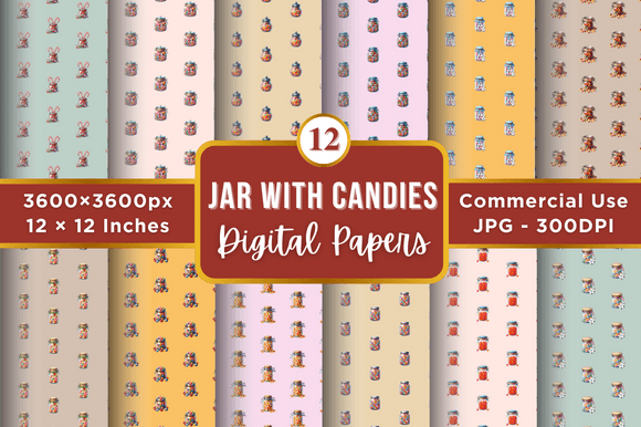 Jar with Candies Digital Paper Patterns