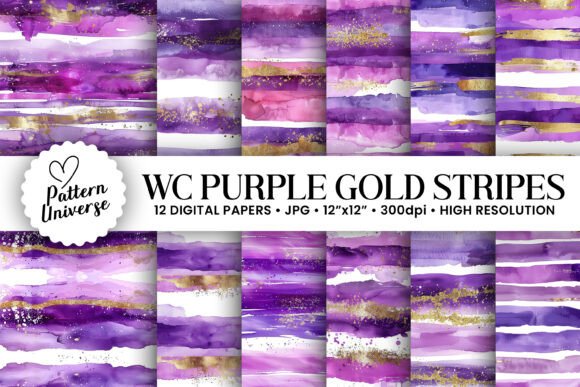Purple Gold Watercolor Stripes Patterns: Elevating Your Creative Projects with Elegance