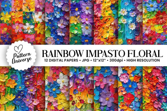 Rainbow Impasto Painted Floral Patterns