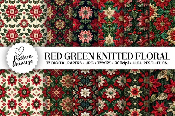 Red Green Knitted Flower Patterns for Creative Crafts